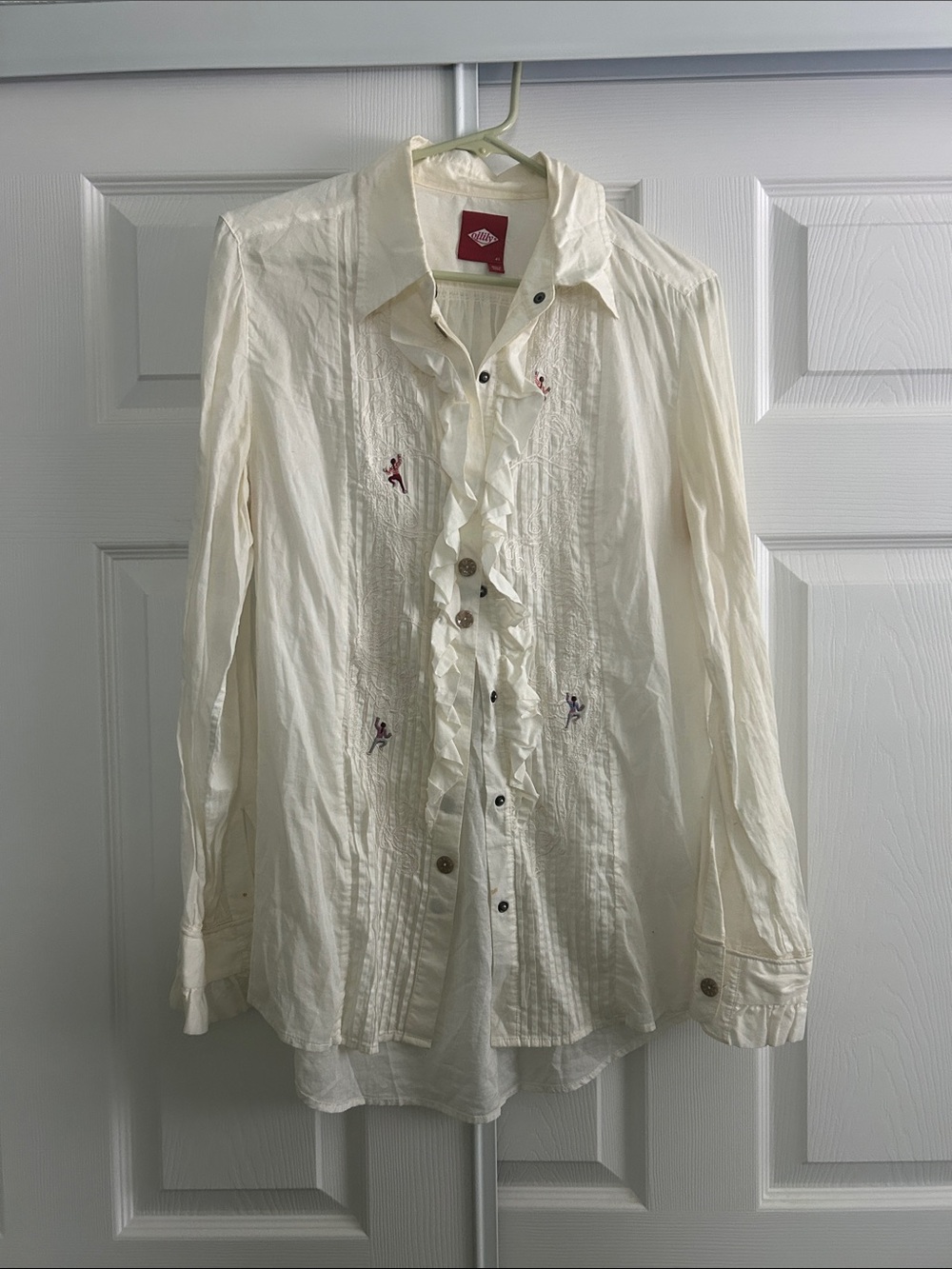 Ruffled Button-Up Blouse in Cream